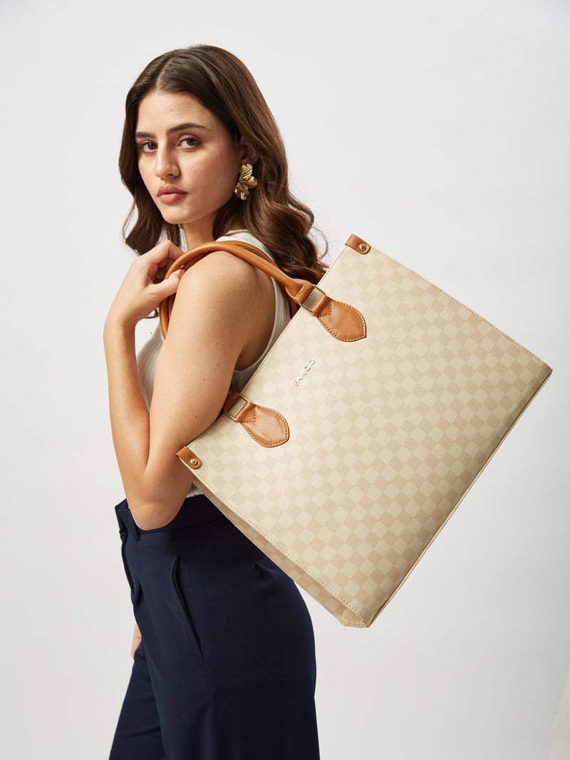 Fargo Noble Tote Bag for Women | Large Vegan Leather Handbag with RFID Pockets, Zip Closure, Premium Look | Office, College, Party Use | Stylish Shoulder Tote | Made in India (Beige) - Image 3
