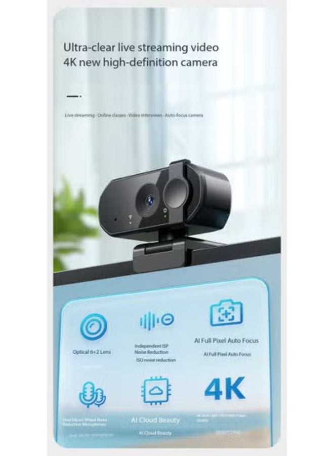 ZetRA Webcams 4K USB Web Camera With Microphone Autofocus 4K Camera PC Computer Laptop Live Streaming 1080P Webcam For Video Calling - Image 3