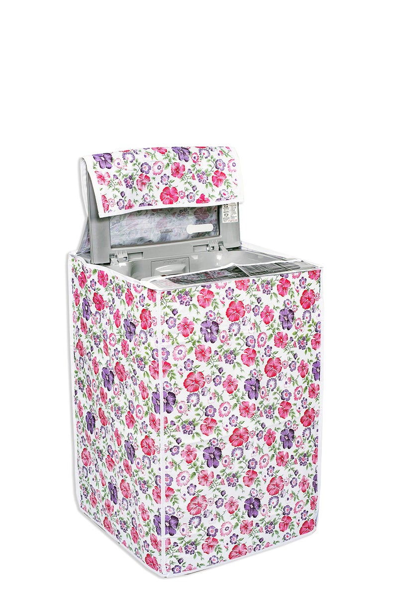 Classic® Top Load Washing Machine Cover Suitable For Haier 6 Kg, 6.2 Kg, 6.5 Kg (54cmsX54cmsX85cms, White & Pink Flower) - Image 1