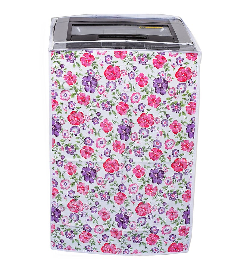 Classic® Top Load Washing Machine Cover Suitable For Haier 6 Kg, 6.2 Kg, 6.5 Kg (54cmsX54cmsX85cms, White & Pink Flower) - Image 5