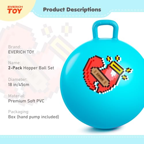 EVERICH TOY 2Pack Hopper Ball for Kids 18In Hippity Hop Balls Yellow Blue Bouncy Ball with Handle Indoor Outdoor Active Play Toys Easter Basket Stuffers Girls Boys Gifts for 4 5 6 7 8 Yr Old - Image 5