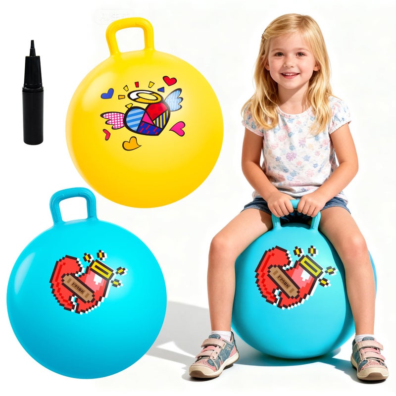 EVERICH TOY 2Pack Hopper Ball for Kids 18In Hippity Hop Balls Yellow Blue Bouncy Ball with Handle Indoor Outdoor Active Play Toys Easter Basket Stuffers Girls Boys Gifts for 4 5 6 7 8 Yr Old - Image 3