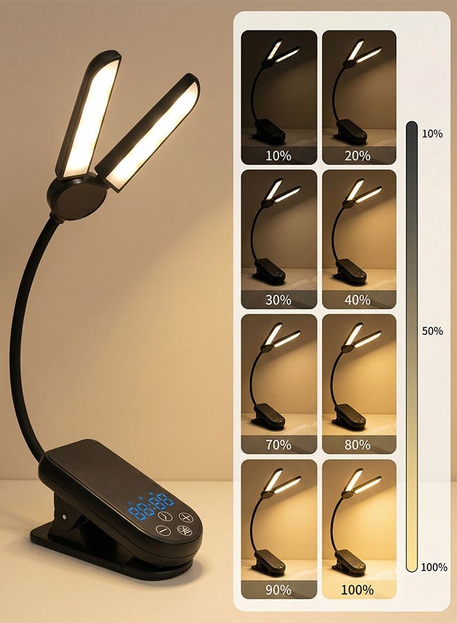 كوميسوباو 14 مصباح LED قابل لإعادة الشحن للقراءة في السرير مع رأس مزدوج قابل للطي - للعناية بالعين، 3 درجات حرارة ألوان، سطوع خافت بدون خطوات، مشبك خفيف الوزن وقت التشغيل 80 ساعة لمحبي الكتب - Image 4