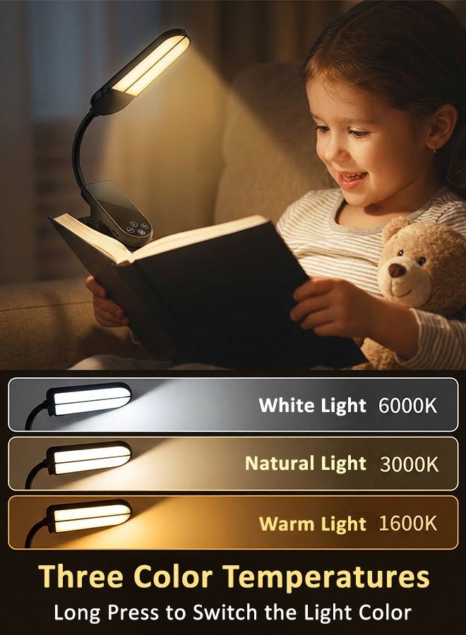كوميسوباو 14 مصباح LED قابل لإعادة الشحن للقراءة في السرير مع رأس مزدوج قابل للطي - للعناية بالعين، 3 درجات حرارة ألوان، سطوع خافت بدون خطوات، مشبك خفيف الوزن وقت التشغيل 80 ساعة لمحبي الكتب - Image 3