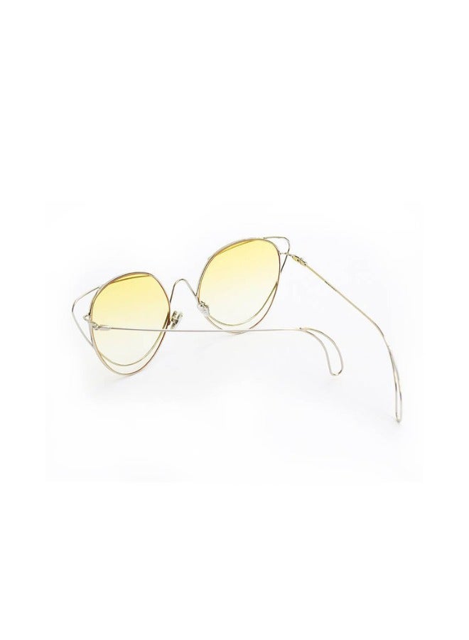 ليا نظارة شمسية Leah Cat-Eye للحماية من الأشعة فوق البنفسجية، نظارة شمسية Leia مصنوعة من إطار معدني فضي وعدسة صفراء متدرجة اللون، (11111339) - Image 2