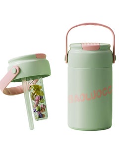 Insulated Water Bottle with Straw, 18 oz Stainless Steel Travel Thermos, Tea Water Separation Flask, Vacuum Insulated Mug for Coffee and Hot Drinks, Chinese Style for Men and Women (Green)