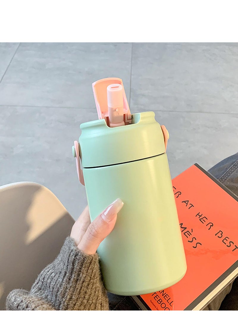 Excefore - Insulated Water Bottle with Straw, 18 oz Stainless Steel Travel Thermos, Tea Water Separation Flask, Vacuum Insulated Mug for Coffee and Hot Drinks, Chinese Style for Men and Women (Green) - Image 1