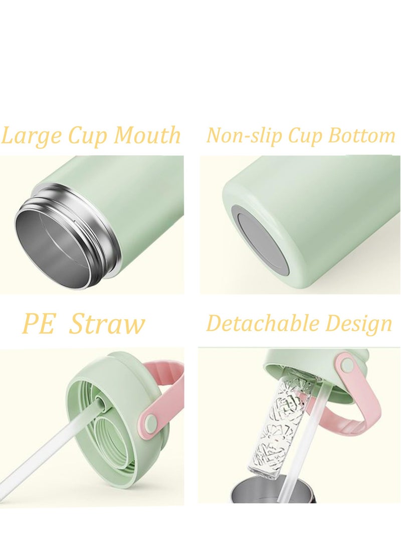 Excefore - Insulated Water Bottle with Straw, 18 oz Stainless Steel Travel Thermos, Tea Water Separation Flask, Vacuum Insulated Mug for Coffee and Hot Drinks, Chinese Style for Men and Women (Green) - Image 1