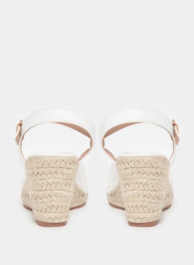 Styli Embroidered Design Ankle Strap Wedge Sandals