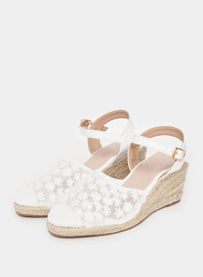 Styli Embroidered Design Ankle Strap Wedge Sandals