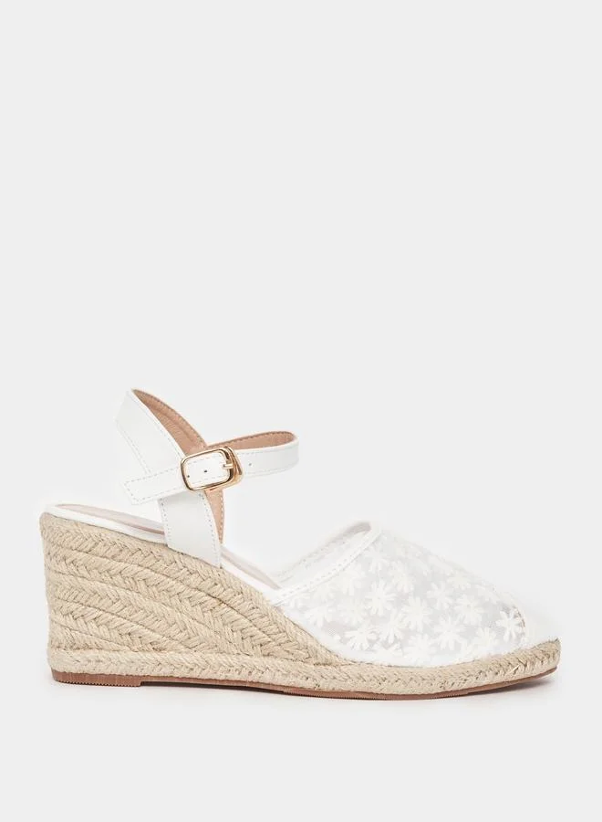 Styli Embroidered Design Ankle Strap Wedge Sandals