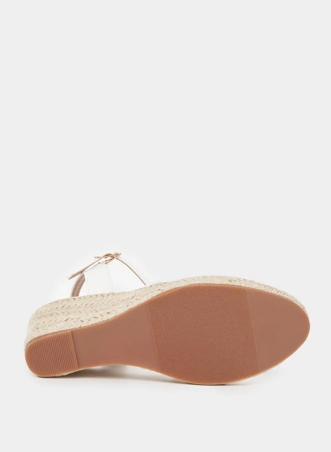 Styli Embroidered Design Ankle Strap Wedge Sandals