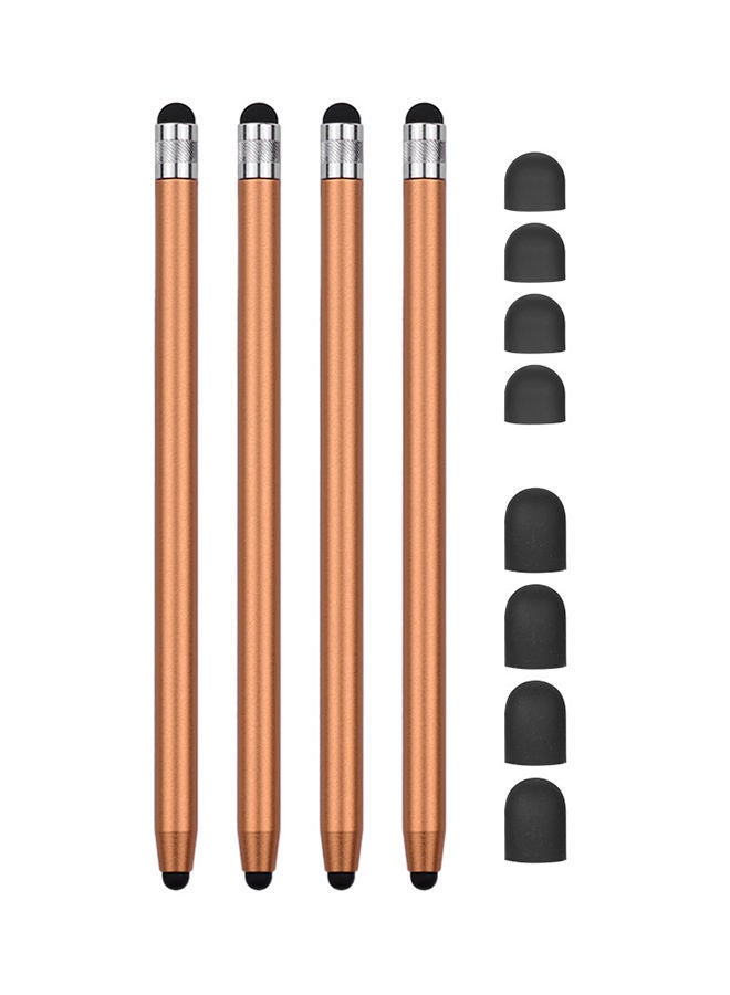 NIBEMINENT 4-Piece Universal Touchscreen Stylus Pen For All Tablets With 8 Extra Replaceable Soft Rubber Tips Gold - Image 1