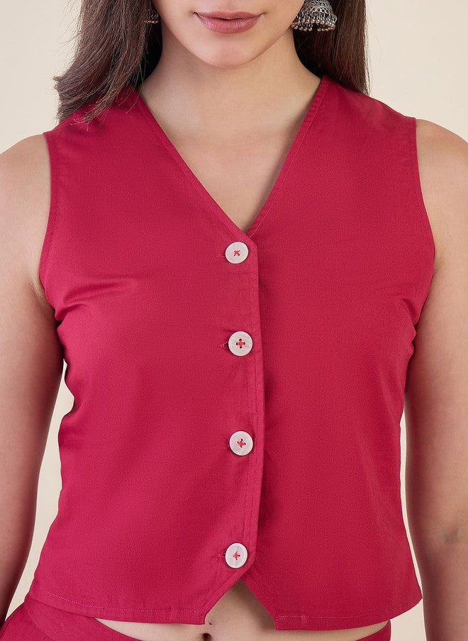 WineRed Wine Red Cotton Solid Blazer with Trousers - Image 5