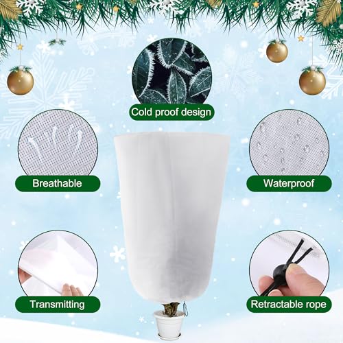 Alpurple 3 Packs Winter Drawstring Plant Covers - 47" X 31.5" Warm Plant Protection Cover Bags, Frost Cloth Blanket Protecting Fruit Tree Potted Plants from Freezing Animals Eating - Image 3