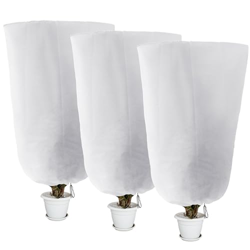 Alpurple 3 Packs Winter Drawstring Plant Covers - 47" X 31.5" Warm Plant Protection Cover Bags, Frost Cloth Blanket Protecting Fruit Tree Potted Plants from Freezing Animals Eating - Image 1