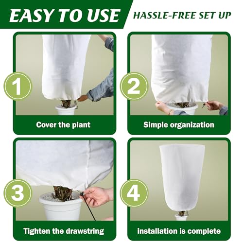 Alpurple 3 Packs Winter Drawstring Plant Covers - 47" X 31.5" Warm Plant Protection Cover Bags, Frost Cloth Blanket Protecting Fruit Tree Potted Plants from Freezing Animals Eating - Image 5