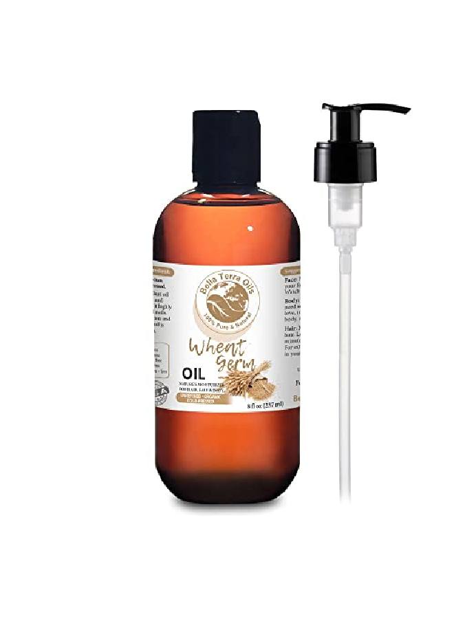 Bella Terra Oils زيت جنين القمح للبيع. 8 أوقية. معصور على البارد. غير مكرر. عضوي. 100% نقي. غني بفيتامين E. غير مسدود للمسام. خالي من الهكسان. يصلح البشرة الجافة التالفة. للبشرة والشعر والأظافر وعلامات التمدد. - Image 2