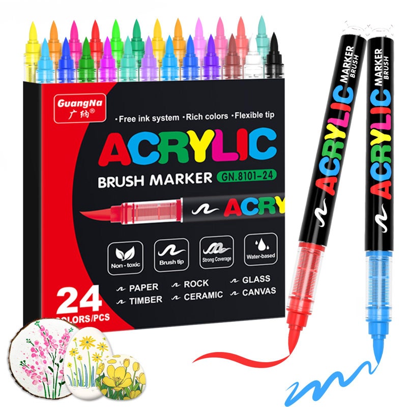 Guangna Acrylic Paint Markers24 Colors with DirectLiquid Ink Control System ProfessionalGrade Paint Pen for Rock Painting Canvas Glass Plastic Fabric Creative Crafts - Image 2