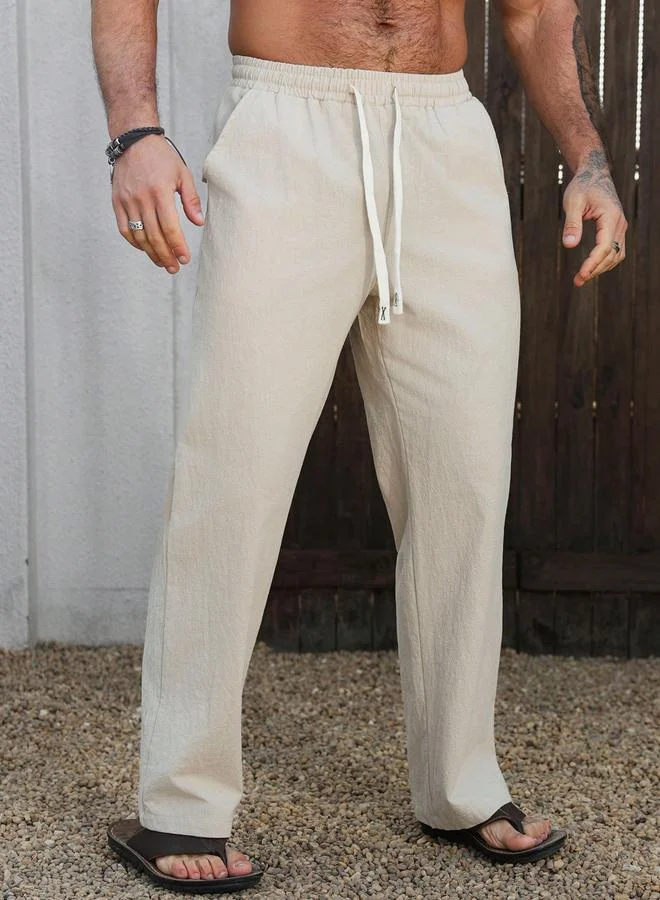 Take Two Men Beige Relaxed Fit Drawstring Trousers