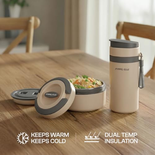 Pinnacle Prime Insulated Tiffin Box for Kids & Adults (600ml) | 2 Compartment Hot Box for Lunch with Collapsible Handle |Inner Stainless Steel Lunch Box for Office, School, Travel, Gift (Clay Beige) - Image 5