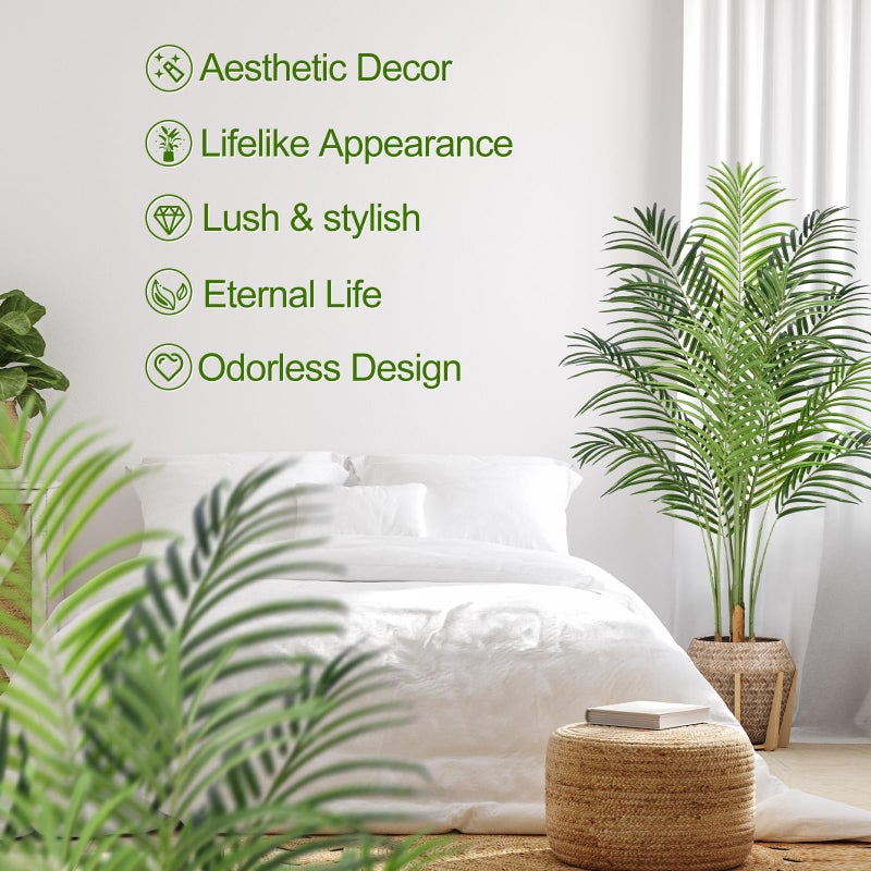 Keeplush Artificial Palm Tree 4ft Tall Fake Indoor Decor with 13 Trunks and Real Bark Design Faux Tropical Areca Silk Floor Plant in Pot for Home Office Living Room Bedroom 1pcs - Image 2