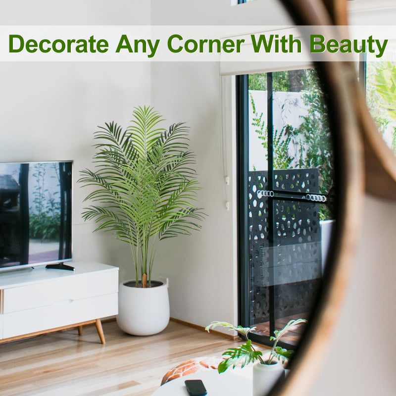 Keeplush Artificial Palm Tree 4ft Tall Fake Indoor Decor with 13 Trunks and Real Bark Design Faux Tropical Areca Silk Floor Plant in Pot for Home Office Living Room Bedroom 1pcs - Image 3