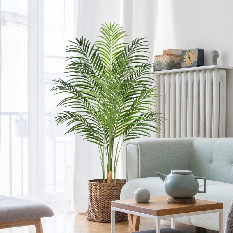 Keeplush Artificial Palm Tree 4ft Tall Fake Indoor Decor with 13 Trunks and Real Bark Design Faux Tropical Areca Silk Floor Plant in Pot for Home Office Living Room Bedroom 1pcs - Image 1
