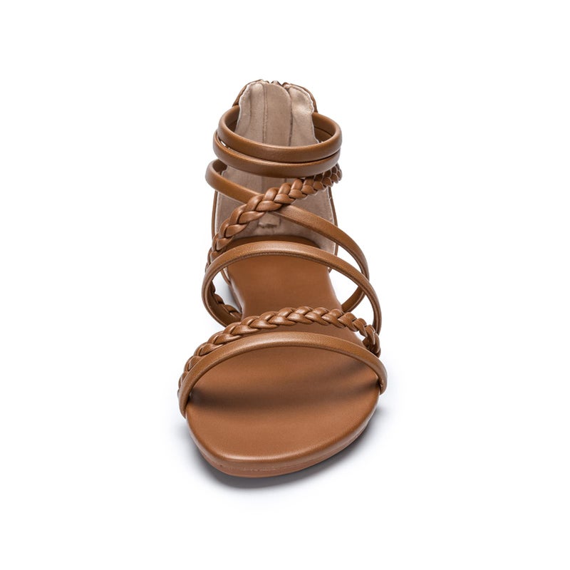 youngshow Gladiator Sandals for Women Cross Braided Strappy Sandals Womens Open Toe Dressy Summer Flat Sandals with Ankle Strap Zip Closure Holiday Beach Sandals Brown - Image 5
