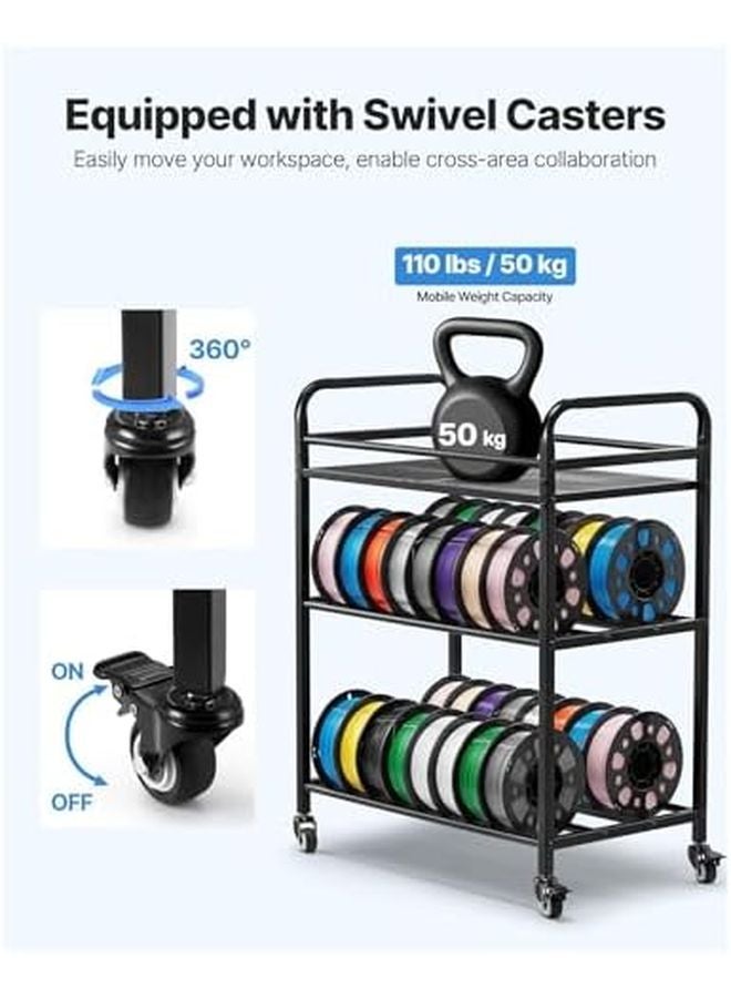 3 Tier Rotating 3D Printer Filament Spool Holder Steel Frame Storage Cart for 20 Spools - Image 4