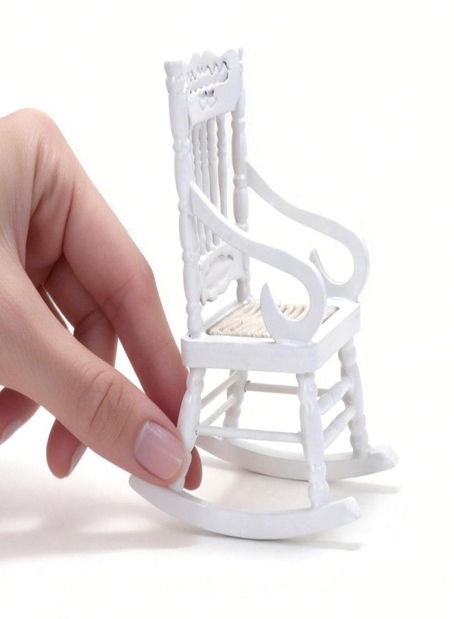 CHAMBERY 1:12 Scale Miniature Rocking Chair Wooden Chair Dollhouse Furniture Accessories, White - Image 3