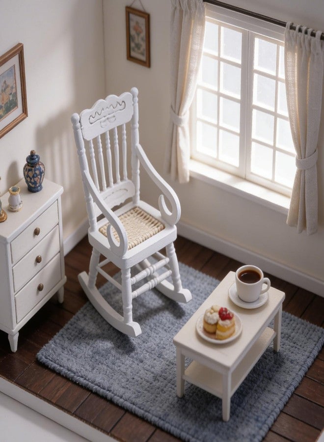 CHAMBERY 1:12 Scale Miniature Rocking Chair Wooden Chair Dollhouse Furniture Accessories, White - Image 5