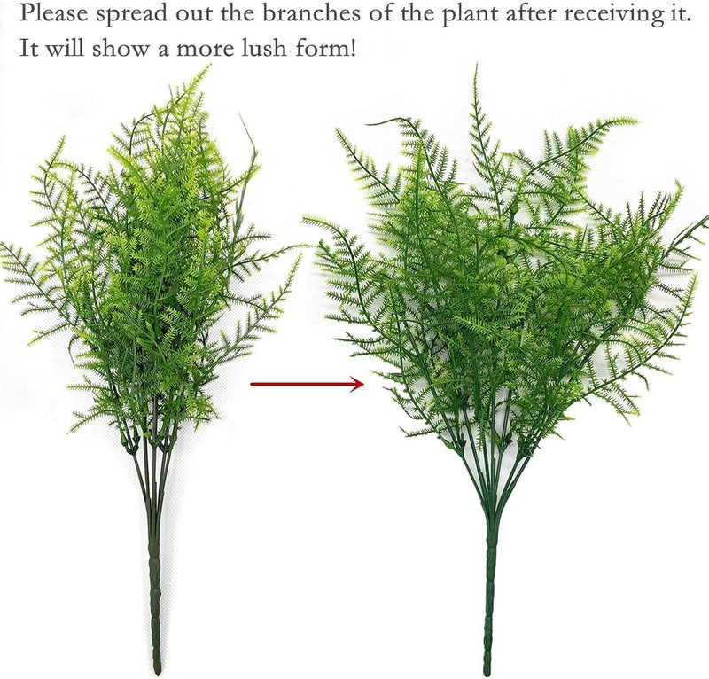 LOVENIMEN Artificial Plants, Plastic Grass Fern Shrubs Leaves Fake Bushes Outdoor Indoor Greenery Home Garden Décor UV Resistant Planting Filler Table Centerpieces Arrangements DIY Decoration 8 Pack - Image 5