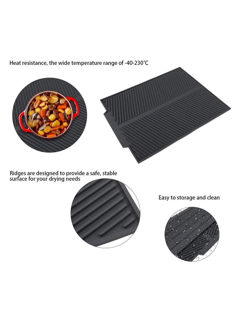 Meetion Silicone Dish Drying Mat, Extra Large Dish Drying Folding Draining Mat, Premium Heat Resistant Silicone Pad, Sturdy Compact Easy to Clean Tray Foldable Dish Drain Mat Sink Mat (Black) - Image 2