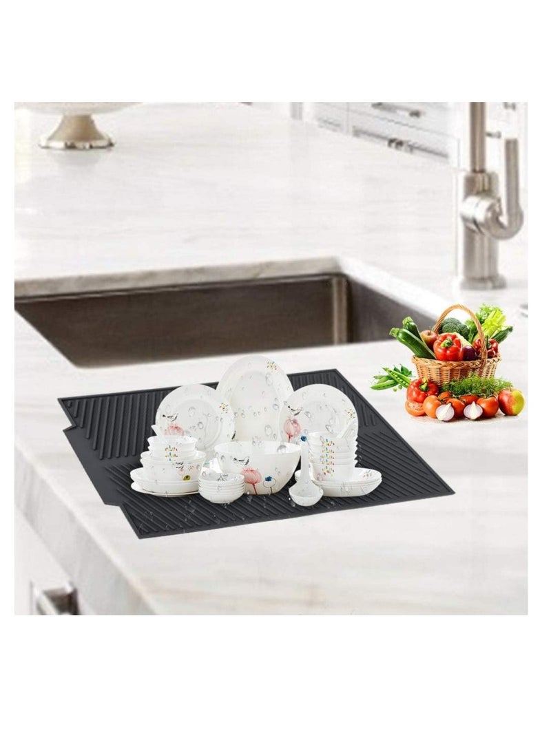 Meetion Silicone Dish Drying Mat, Extra Large Dish Drying Folding Draining Mat, Premium Heat Resistant Silicone Pad, Sturdy Compact Easy to Clean Tray Foldable Dish Drain Mat Sink Mat (Black) - Image 3