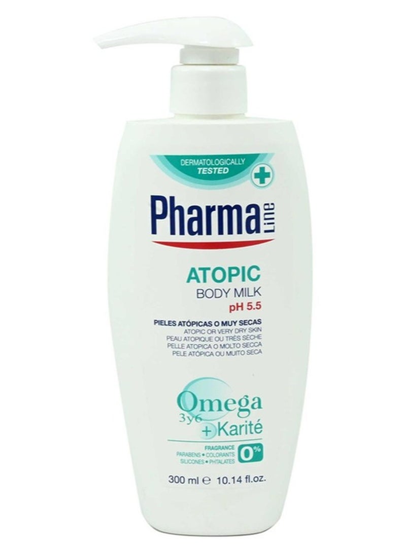 PharmaLine Atopic Hydrating Body Milk Lotion with Omega 3 6 Fatty Acid Shea Butter and Aloe Vera 300ml