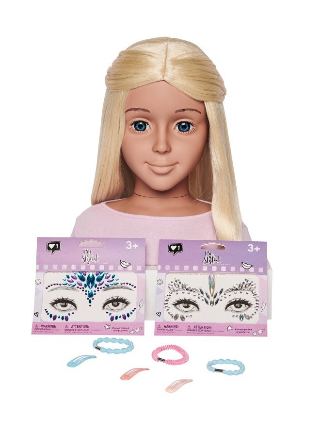 I'm a Girly I'm A Stylist Fashion Doll Ella – 13" Styling Head with Interchangeable Blonde Wig, Magnetic Lashes, Hair Clips, Makeup Accessories & Face Gems, Creative Play for Girls 8+, Eco-Friendly Packaging - Image 2