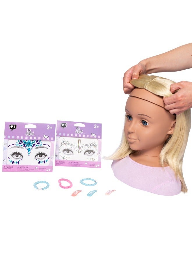 I'm a Girly I'm A Stylist Fashion Doll Ella – 13" Styling Head with Interchangeable Blonde Wig, Magnetic Lashes, Hair Clips, Makeup Accessories & Face Gems, Creative Play for Girls 8+, Eco-Friendly Packaging - Image 5