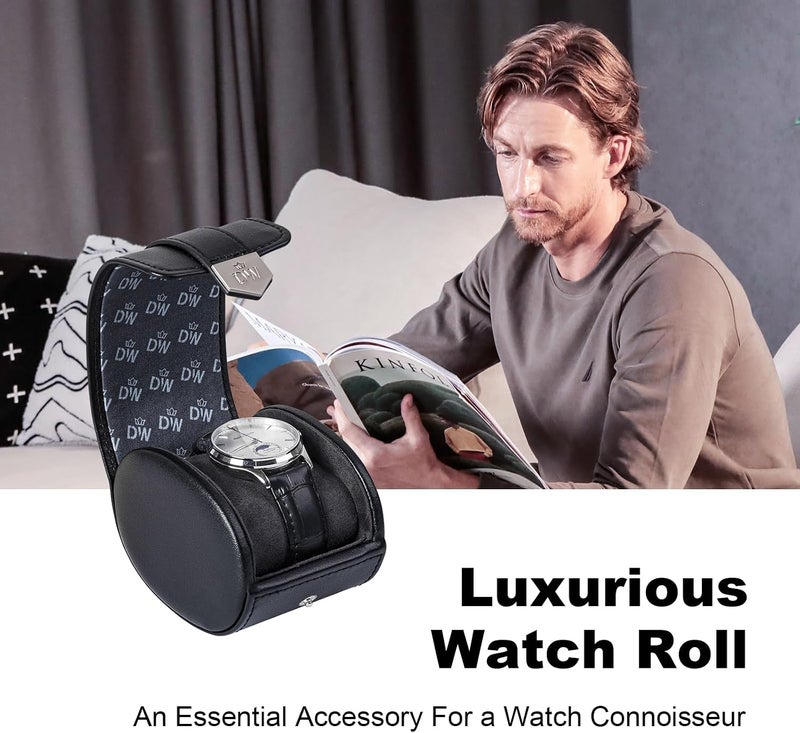 DUKWIN Vegan Leather Watch Roll Traval Case Box with 1 Slots with Removable Pillows and Microfibre Fleece Interior, Portable Watch Display Organizer for Watches/Bracelets for Men & Women - Image 4
