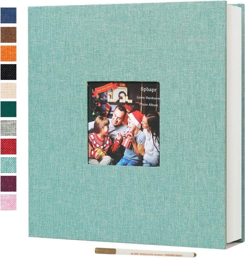 Spbapr Large Photo Album Self Adhesive 60 Pages Linen cover DIY Magnetic Scrapbook album with A Metal Pen Hold 4x6 5x7 6x8 8x10 10x12 Pictures Turquoise - Image 1
