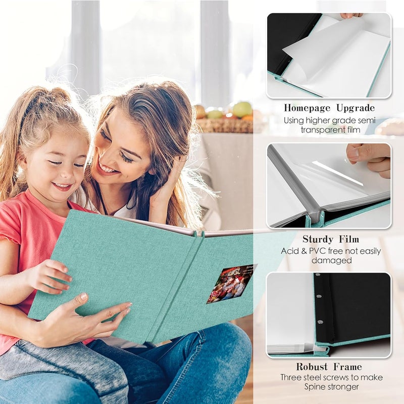 Spbapr Large Photo Album Self Adhesive 60 Pages Linen cover DIY Magnetic Scrapbook album with A Metal Pen Hold 4x6 5x7 6x8 8x10 10x12 Pictures Turquoise - Image 3