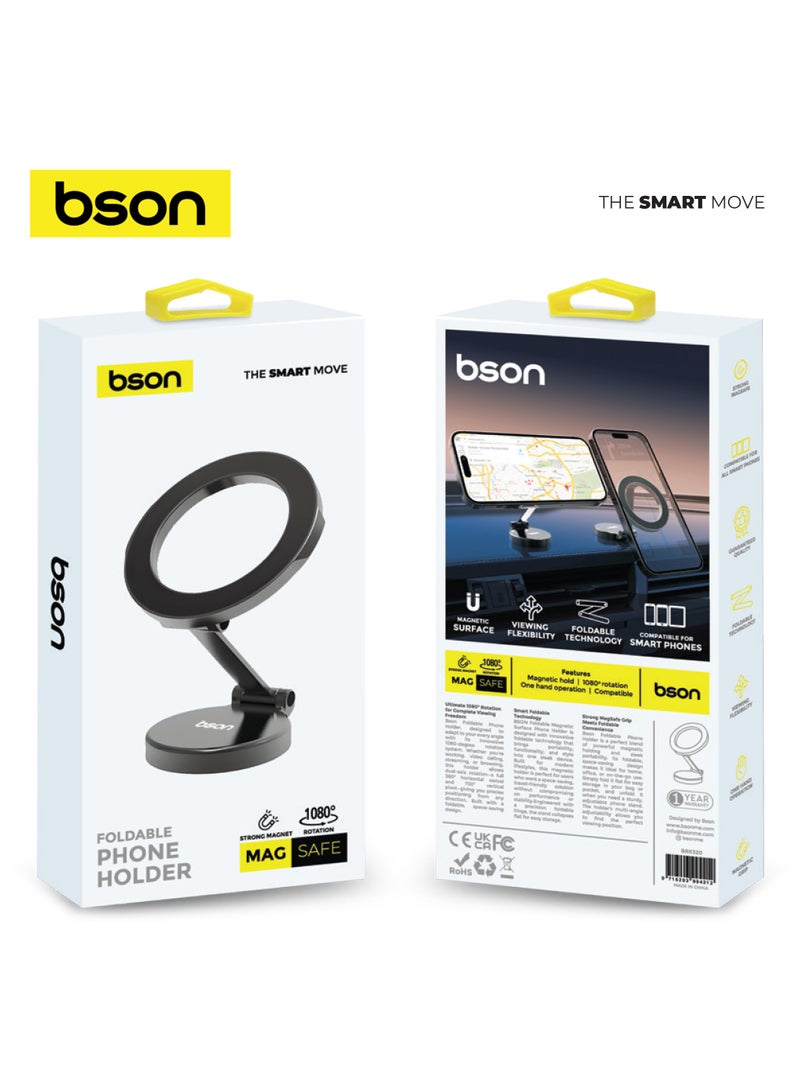 BSON حامل هاتف قابل للطي مع قبضة مغناطيسية قوية، دوران 360°، قاعدة شفط وتشغيل بيد واحدة للسيارات والمكاتب والاستخدام المنزلي - توافق عالمي - Image 4