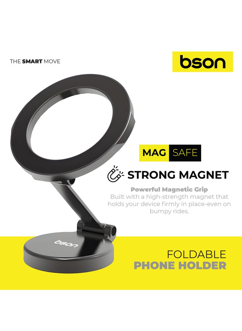 BSON حامل هاتف قابل للطي مع قبضة مغناطيسية قوية، دوران 360°، قاعدة شفط وتشغيل بيد واحدة للسيارات والمكاتب والاستخدام المنزلي - توافق عالمي - Image 2