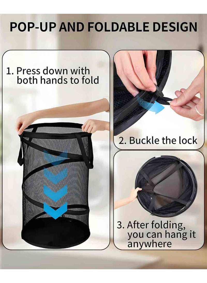 Anmi 2-Pack Pop Up Laundry Hamper, Collapsible Mesh Storage Basket | For Laundry Room, Bathroom, Closet, Dorm, Travel - Image 4