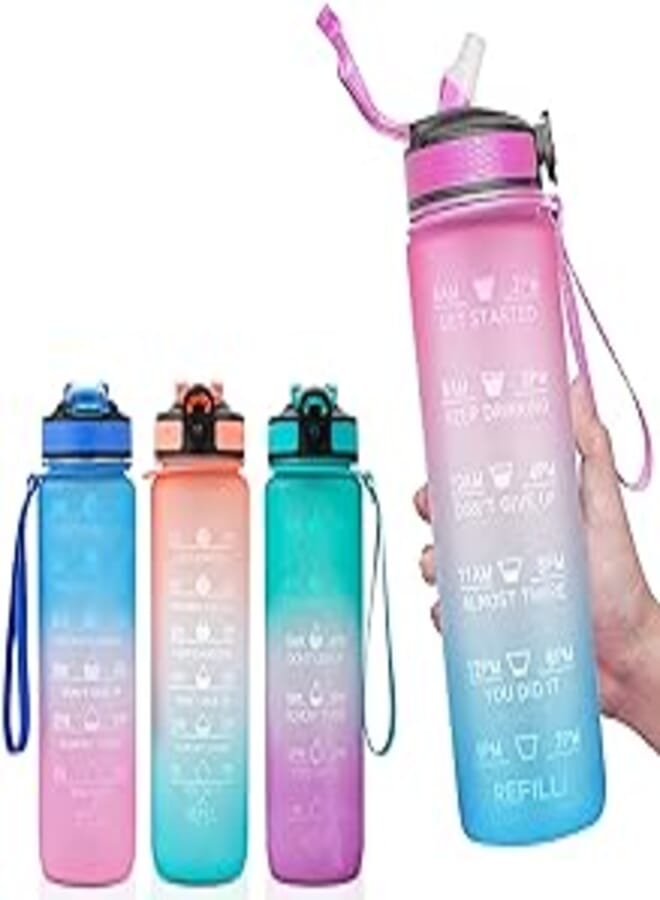 Celerity Celerity motivational water bottle 1l with time marker & straw, tritan bpa free reusable fitness sport water bottles for gym office workout-assorted colors