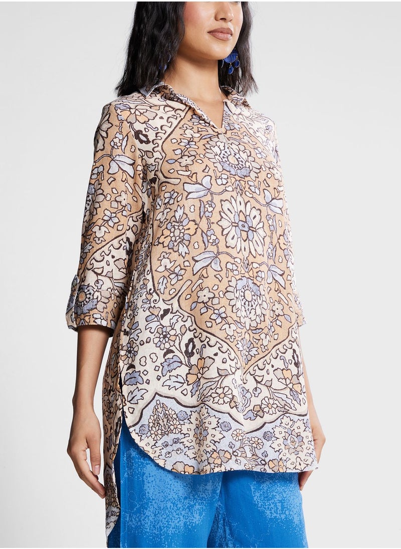 Biba - V-Neck Printed Kurti - Image 1