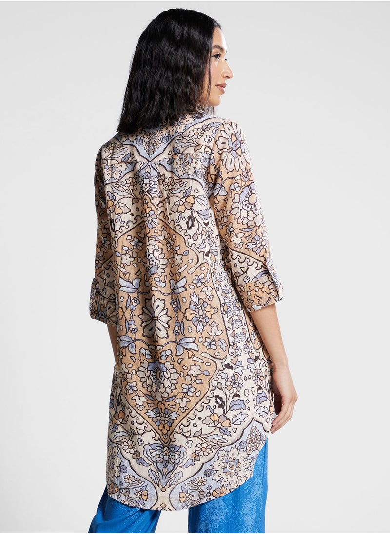 Biba - V-Neck Printed Kurti - Image 1