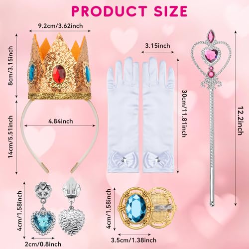 GHGMAO 5Pcs Princess Peach Accessories for Kids Girls, Princess Peach Costume Dress Up Set for Women Girls Halloween Cosplay (1 Crown Headband+1 Brooch+1 Earrings+1 Fairy Wand+2 Gloves) - Image 3