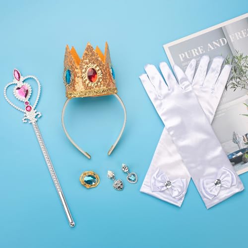 GHGMAO 5Pcs Princess Peach Accessories for Kids Girls, Princess Peach Costume Dress Up Set for Women Girls Halloween Cosplay (1 Crown Headband+1 Brooch+1 Earrings+1 Fairy Wand+2 Gloves) - Image 5
