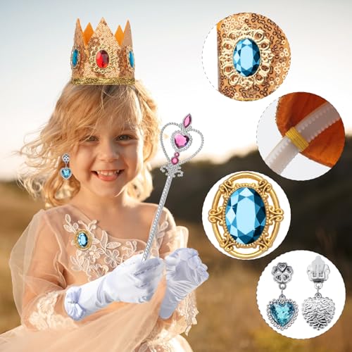 GHGMAO 5Pcs Princess Peach Accessories for Kids Girls, Princess Peach Costume Dress Up Set for Women Girls Halloween Cosplay (1 Crown Headband+1 Brooch+1 Earrings+1 Fairy Wand+2 Gloves) - Image 2
